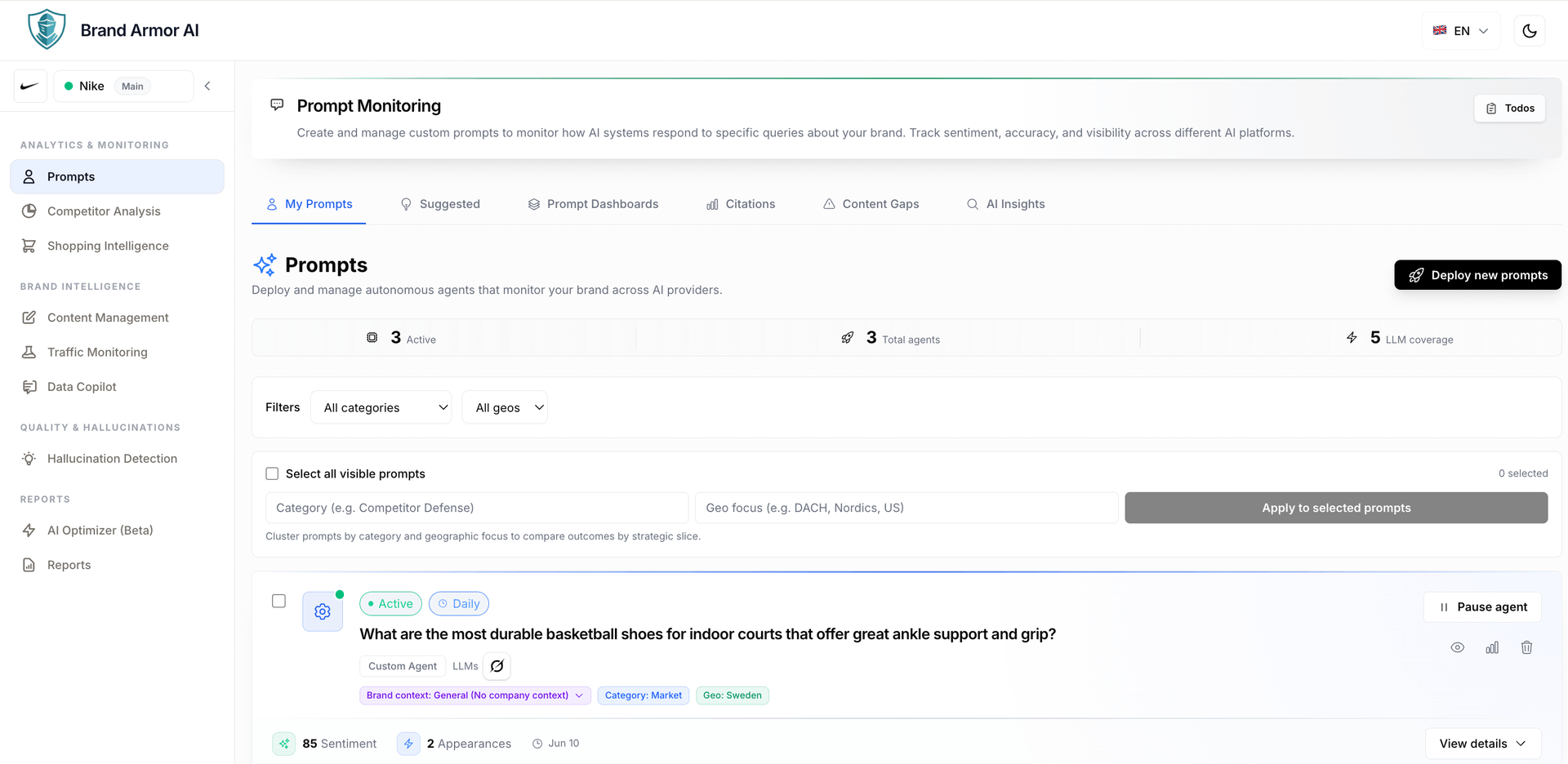 Brand Armor AI dashboard screenshot