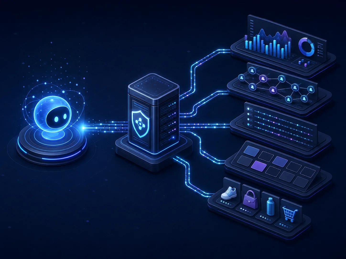 MCP server architecture connecting an AI assistant to SEO and AI visibility data