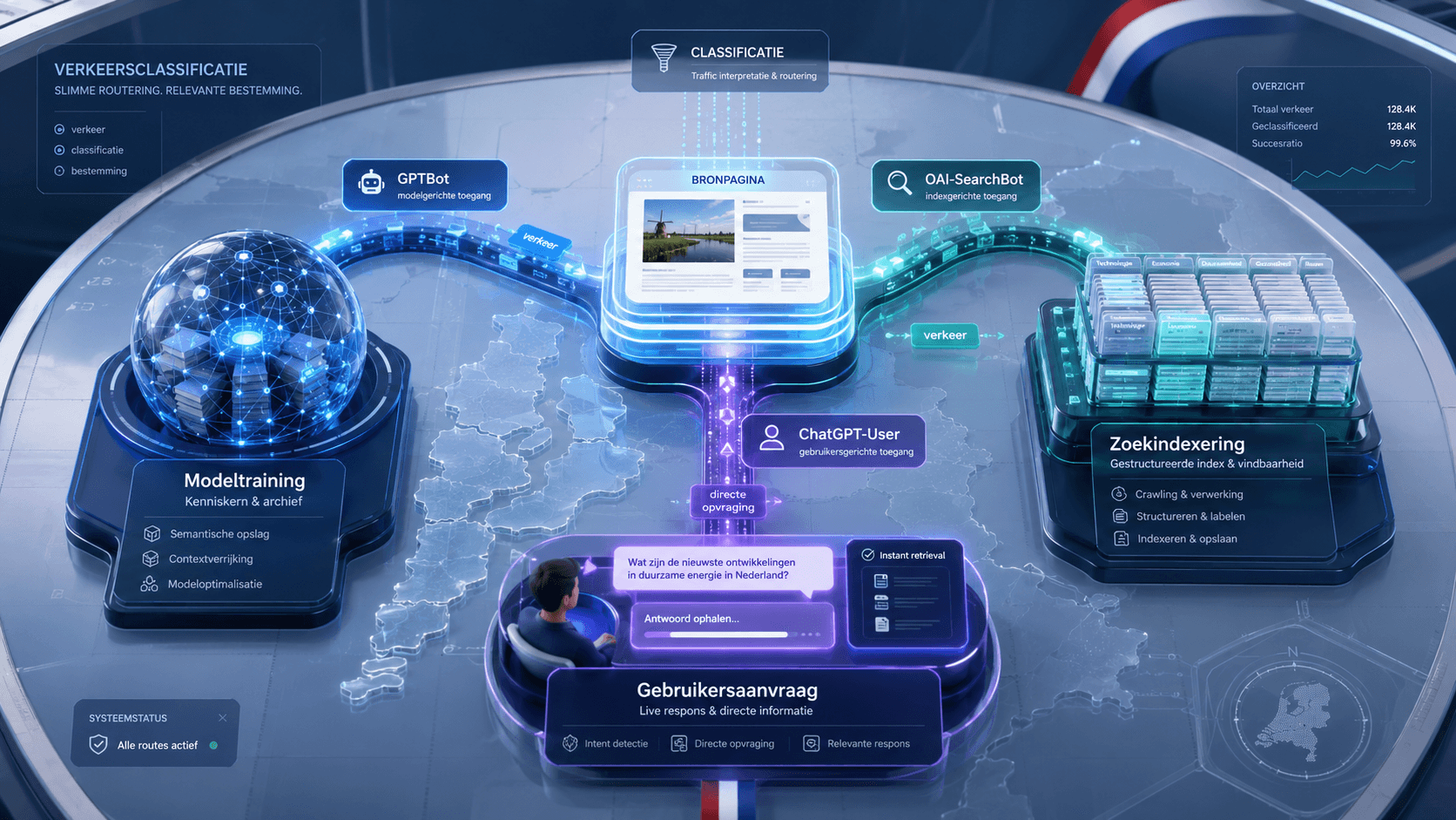 Visuele vergelijking van GPTBot, OAI-SearchBot en ChatGPT-User