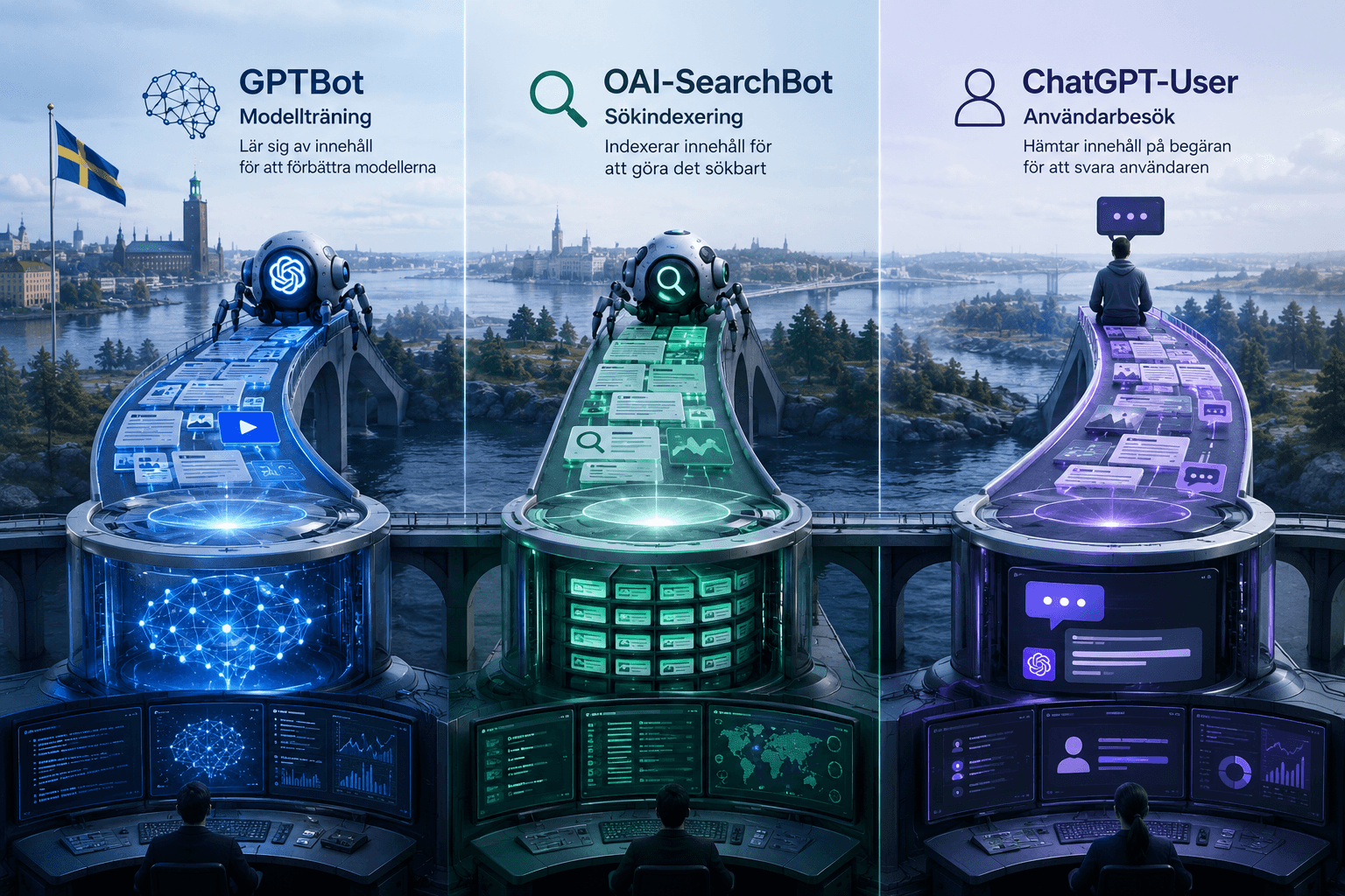 Jämförelse mellan GPTBot, OAI-SearchBot och ChatGPT-User